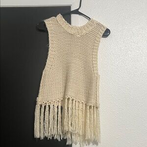 Hand-Knit Cream Fringe Sleeveless Tank